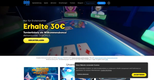 Screenshot of 888 Poker Casino website