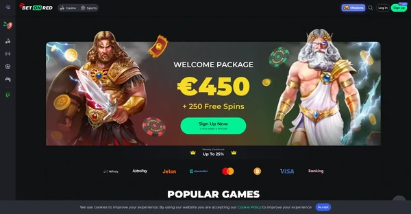 Screenshot of BetOnRed Casino website