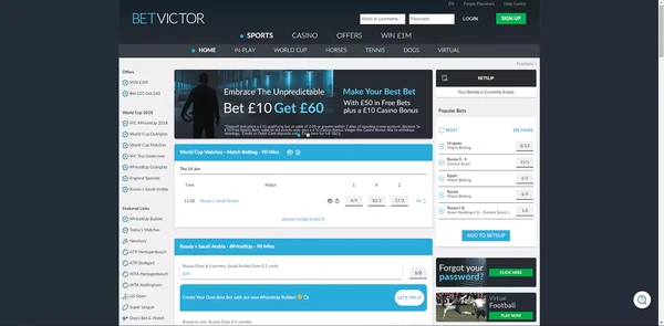 Screenshot of BetVictor Casino website
