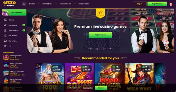 Screenshot of Bizzo Casino website