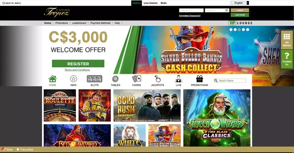 Screenshot of Casino Tropez Casino website