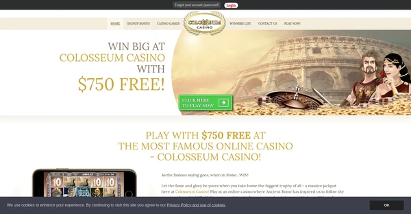 Screenshot of Colosseum Casino website