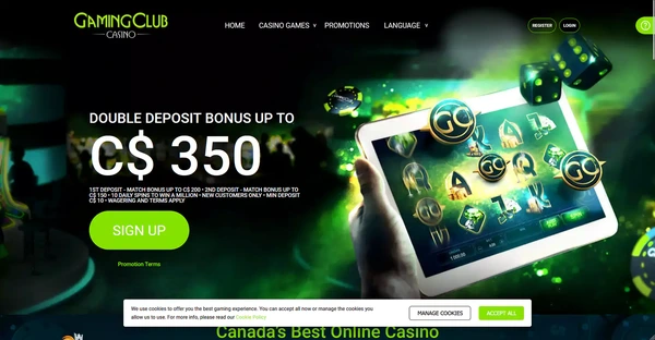 Screenshot of Gaming Club Casino website