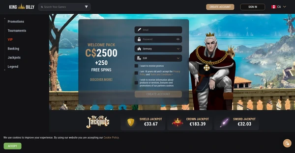 Screenshot of King Billy Casino website