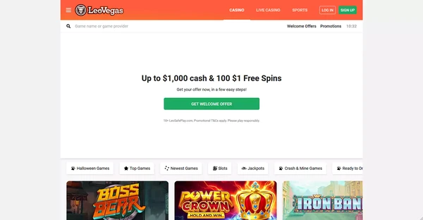 Screenshot of LeoVegas Casino website