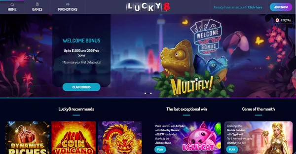Screenshot of Lucky8 Casino website