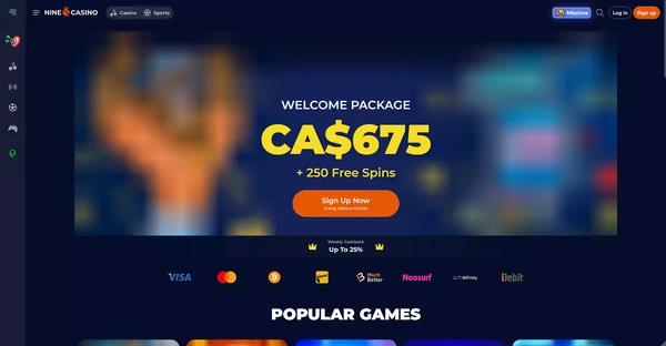 Screenshot of Nine Casino website