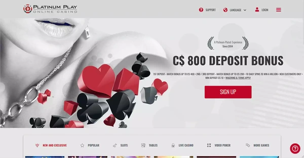 Screenshot of Platinum Play Casino website