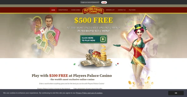 Screenshot of Players Palace Casino website