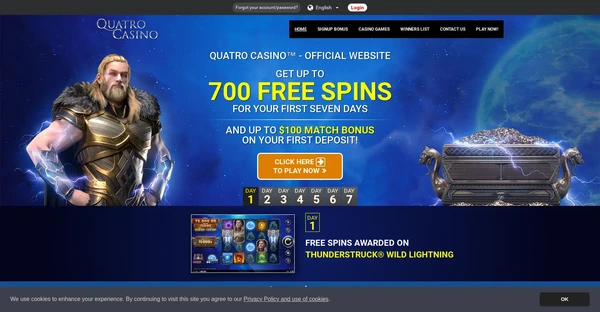 Screenshot of Quatro Casino Casino website