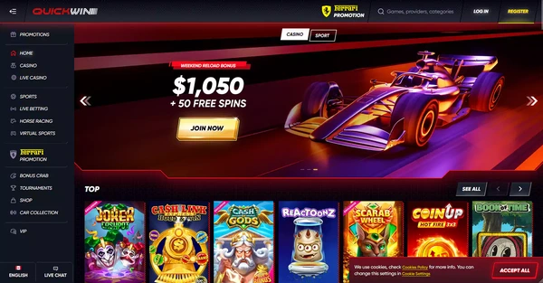 Screenshot of QuickWin Casino website