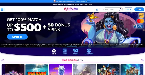 Screenshot of Spin Genie Casino website