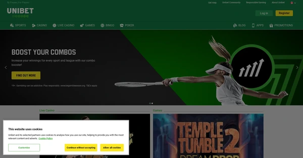 Screenshot of Unibet Casino website