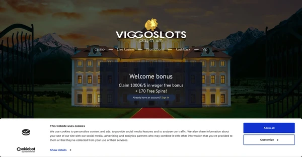 Screenshot of Viggoslots Casino website